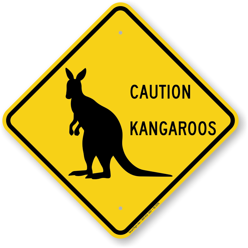 Caution Kangaroos Crossing Sign - Down, K2-0291 Slow SKU