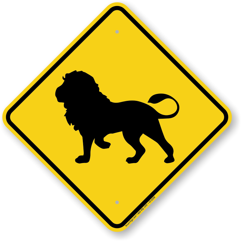 Lions and tigers and  animal crossing signs around the world