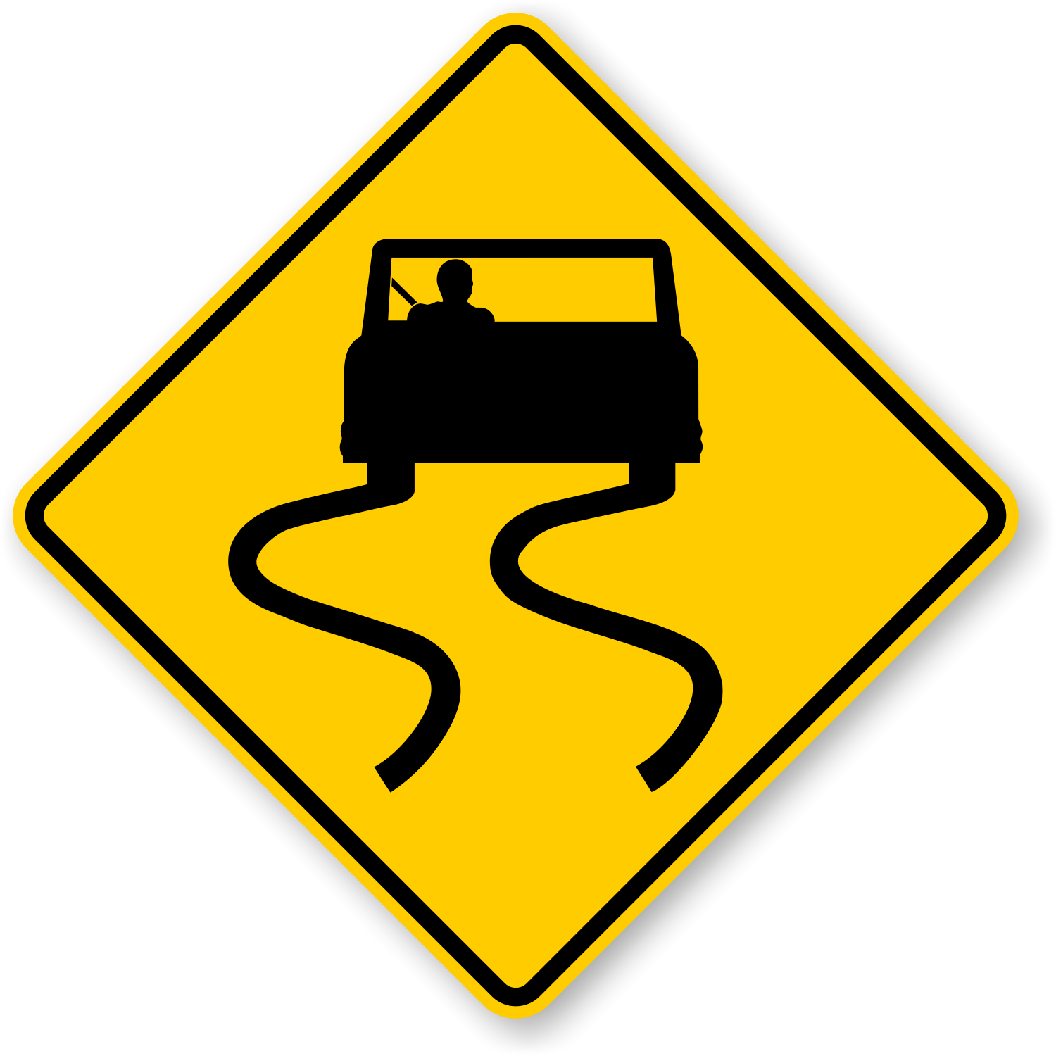 caution slippery road sign